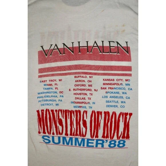 Van Halen 1988 Monsters of Rock Tour T Shirt RARE Ape Graphics DAMAGED